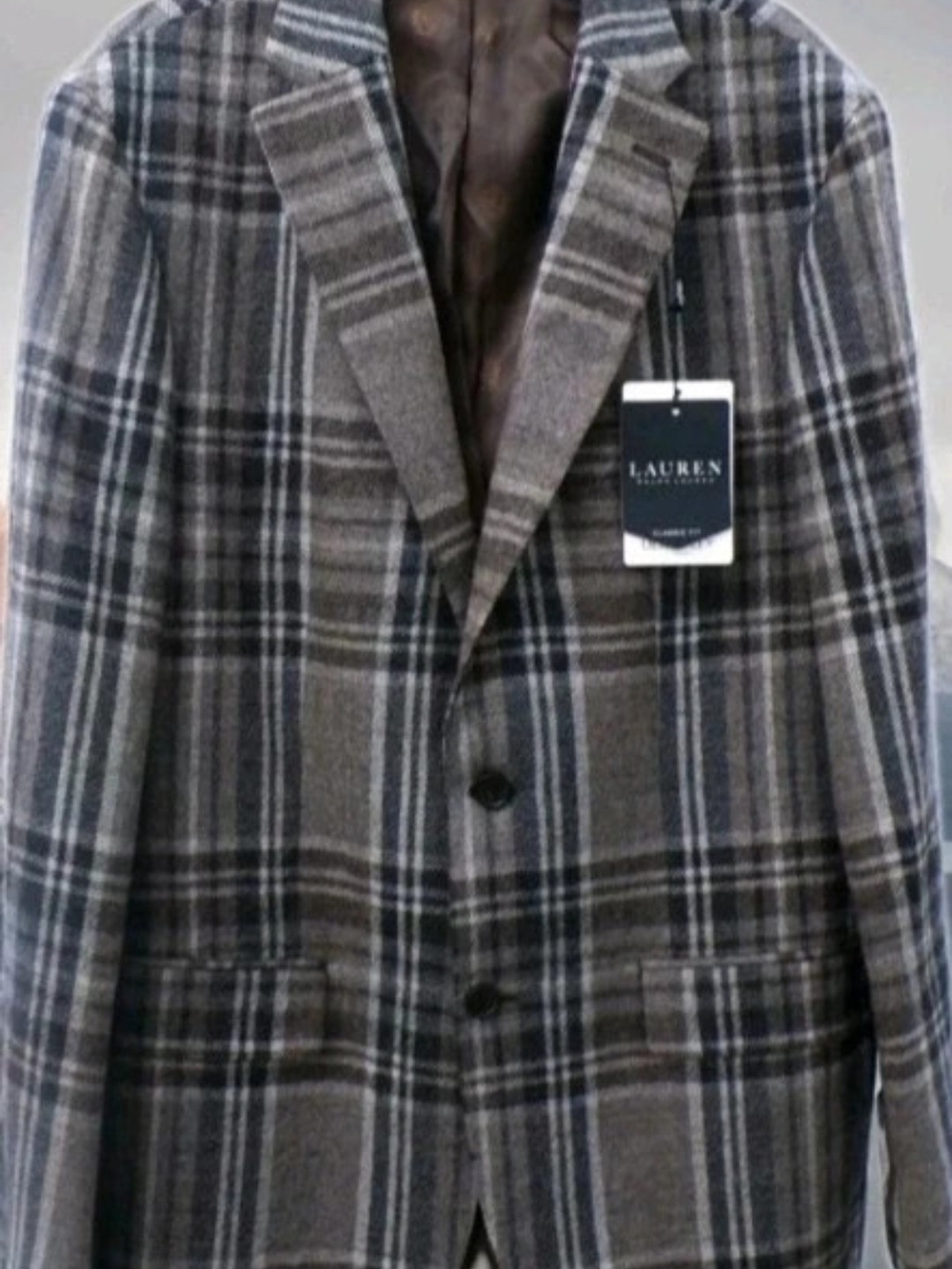 Ralph Lauren Men's Gray & Brown Plaid Wool Blazer NWT Size 36R